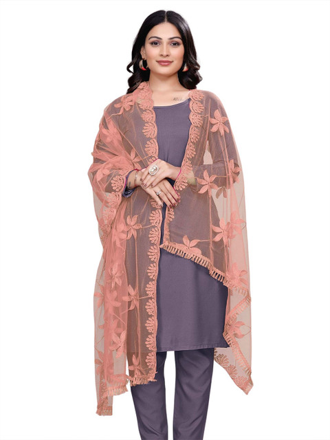 Kemza Floral Embroidered Thread Work Net Dupatta
