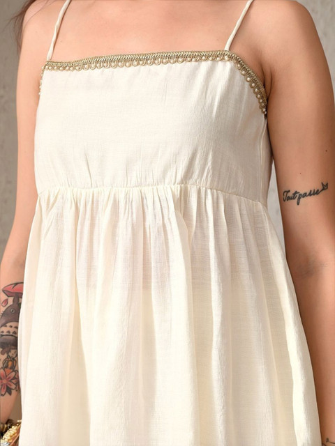 Sangria Self Design Shoulder Strap Peplum Top & Trousers Co-Ords - Image 2