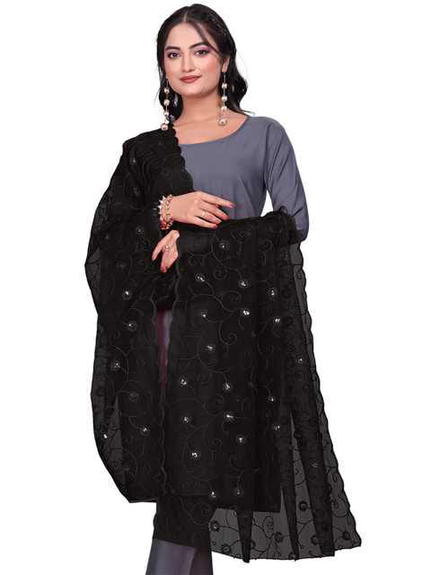 Kemza Floral Embroidered Sequinned Organza Dupatta