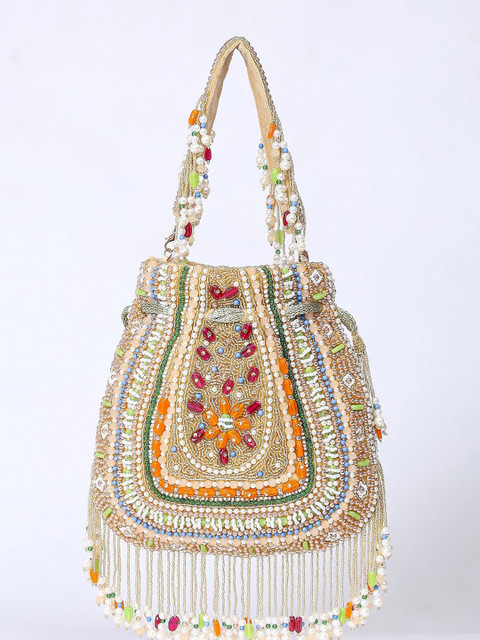 QAIDA FASHION EEmbellished Shopper Potli Bag with Fringed