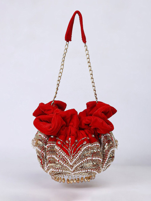 QAIDA FASHION Embellished Shopper Potli Bag with Fringed