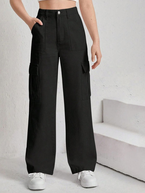 NUCOUTHS Women Jean Baggy High-Rise Stretchable Cargo Styles Jeans