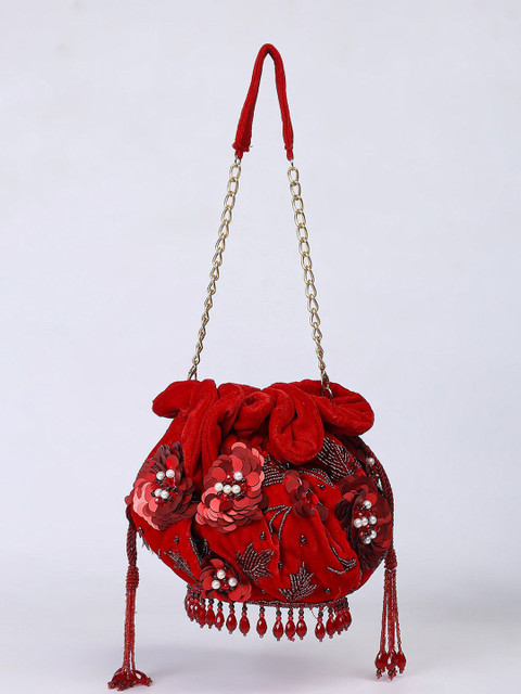 QAIDA FASHION Embellished Shopper Potli Bag with Fringed