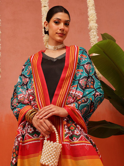 Silk Land Ethnic Motifs Printed Ikat Patola Mul Cotton Dupatta