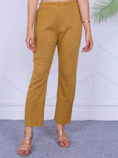 KNITZY Floral Woven Design Round Neck Pure Woollen Kurta With Trousers - Image 7
