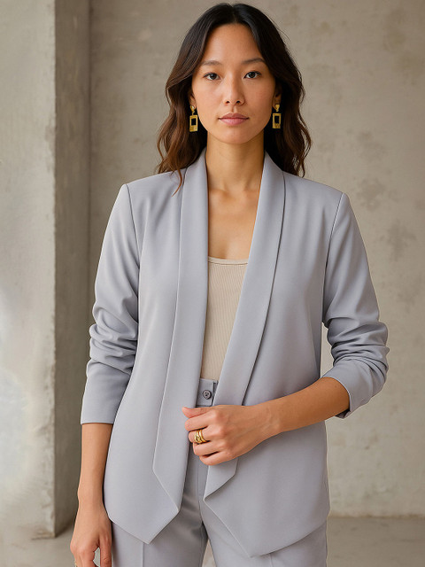 SASSAFRAS worklyf Women Shawl Collar Front Open Blazer