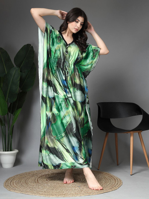 ETC Women Abstract Printed V-Neck Maxi Kaftan Nightdress