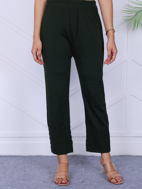 KNITZY Women Geometric Calf Length Regular Pure Wool Straight Kurta with Trousers - Image 7