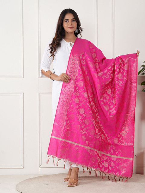 ZOOMBIE Ethnic Motifs Woven Design Zari Dupatta