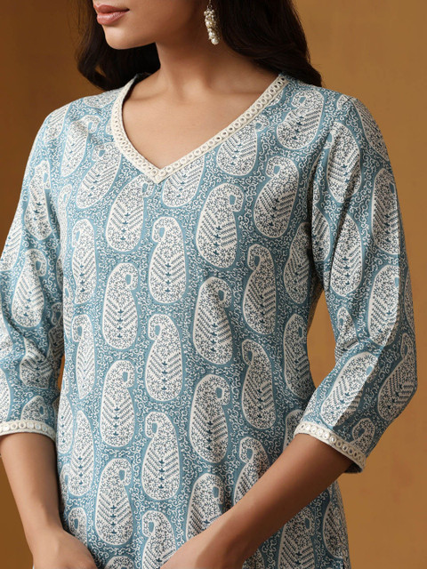 ETC X fwd Paisley Printed V-Neck Pure Cotton Tunic & Trousers - Image 2