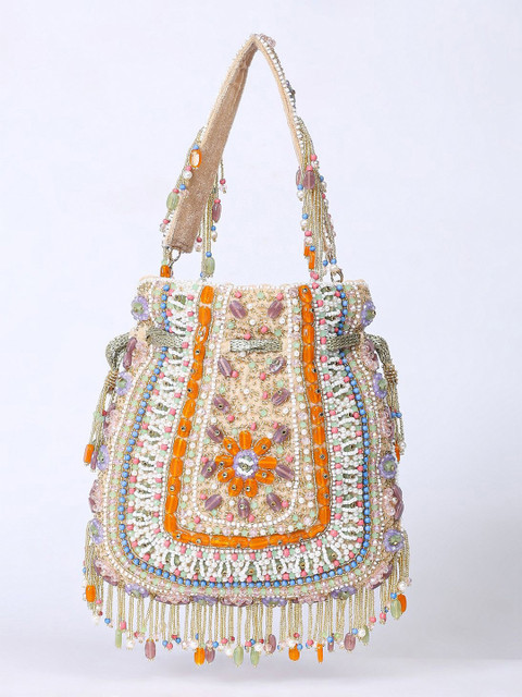 QAIDA FASHION Embellished Shopper Potli Bag with Fringed