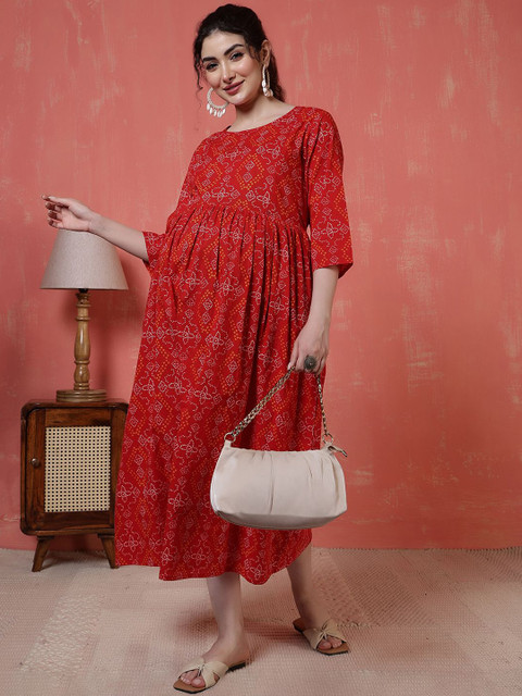 Nayo Women Ethnic Motifs Printed Cotton Maternity Maxi Dress