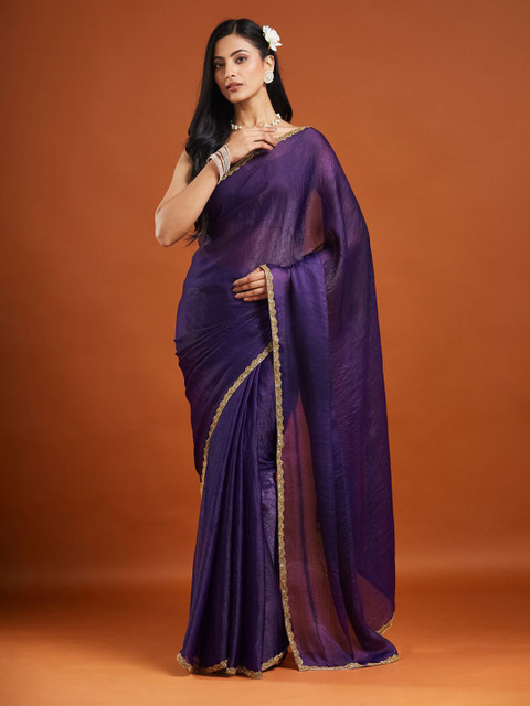 LOROFY Beads and Stones Tissue Saree