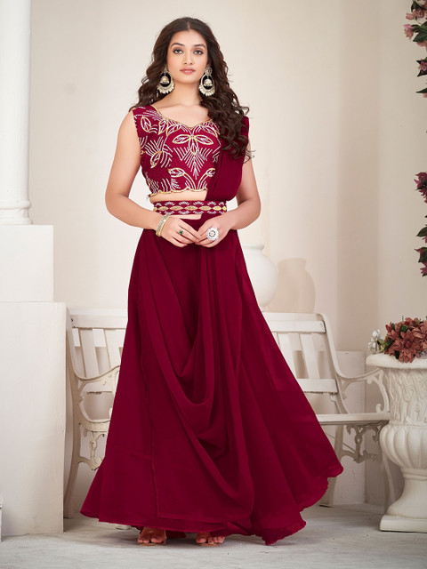 Warthy Ent Embroidered Thread Work Semi-Stitched Lehenga & Unstitched Blouse With Dupatta - Image 2