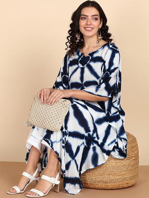 PinkTribe Women Tie & Dye Round Neck Kaftan Kurta