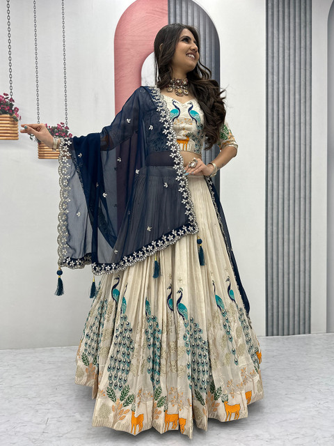 BAESD Embroidered Semi-Stitched Lehenga & Unstitched Blouse With Dupatta