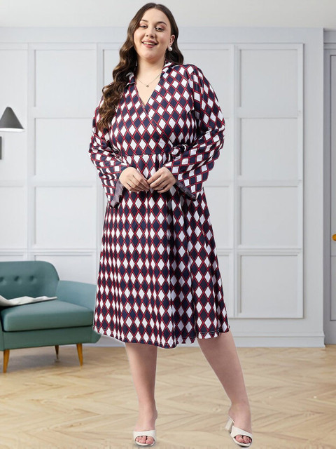 Sztori Women Plus Size Printed Flared Sleeves Tie-Ups Wrap Midi Dress
