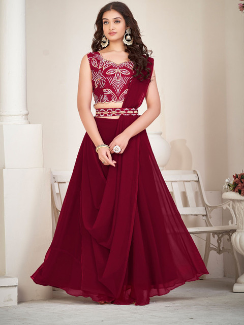 Warthy Ent Embroidered Thread Work Semi-Stitched Lehenga & Unstitched Blouse With Dupatta - Image 4