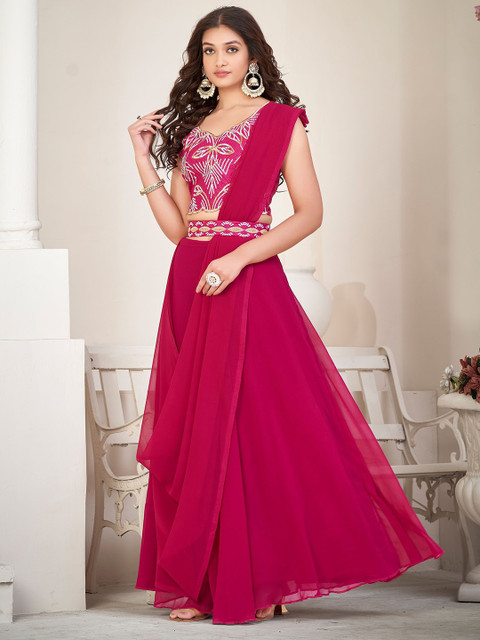 Warthy Ent Embroidered Thread Work Semi-Stitched Lehenga & Unstitched Blouse With Dupatta - Image 3