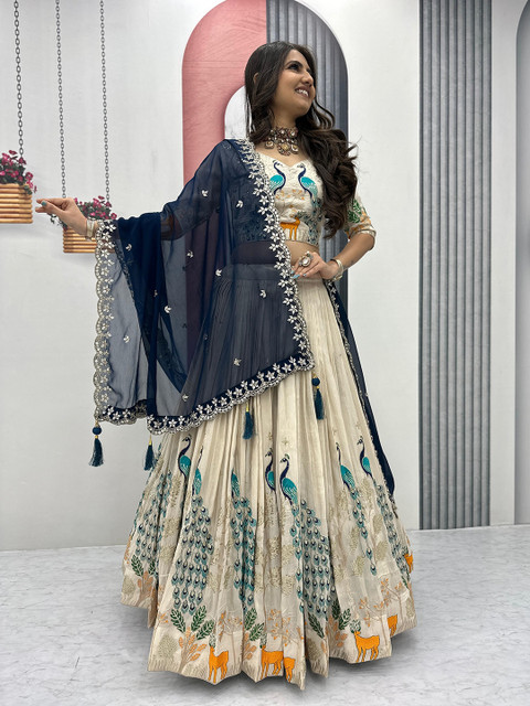 BAESD Embroidered Semi-Stitched Lehenga & Unstitched Blouse With Dupatta