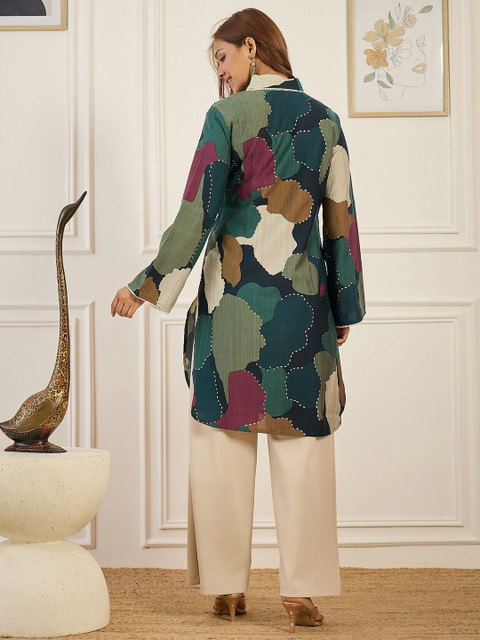 Anouk Abstract Printed V-Neck Chanderi Silk Straight Kurta - Image 4
