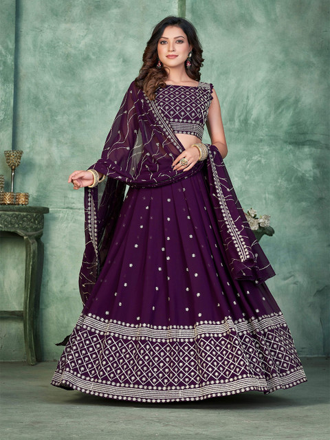 Warthy Ent Embroidered Sequinned Semi-Stitched Lehenga & Unstitched Blouse With Dupatta