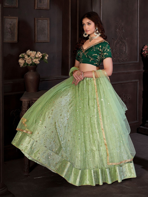 Warthy Ent Embroidered Sequinned Net Semi-Stitched Lehenga & Unstitched Blouse & Dupatta