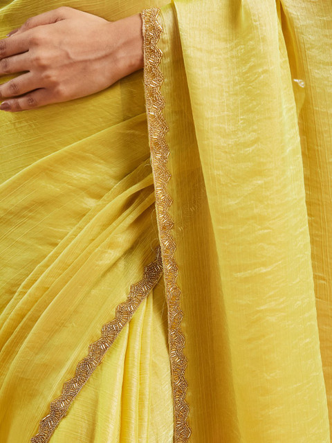 LOROFY Beads and Stones Embellished Pure Chiffon Zimmy Choo Saree - Image 6