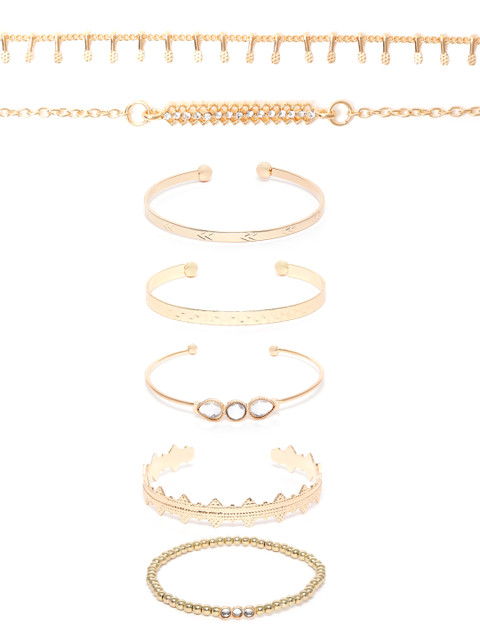 Carlton London Women Pack Of 7 Cubic Zirconia Gold-Plated Link Bracelet - Image 2