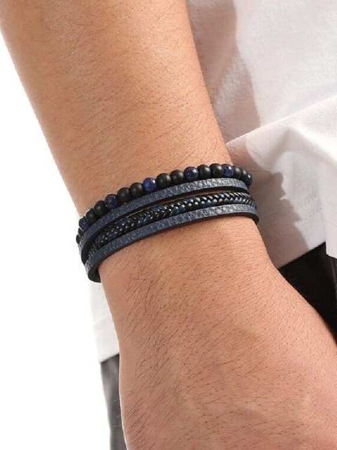 UNIVERSITY TRENDZ Men Beaded Leather Multistrand Bracelet
