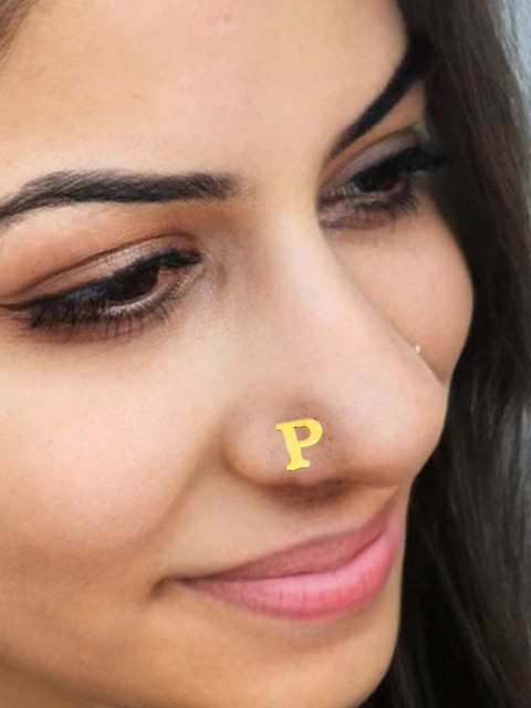 Goldnera Gold Plated P Alphabet Design No Piercing Stud Nosepin