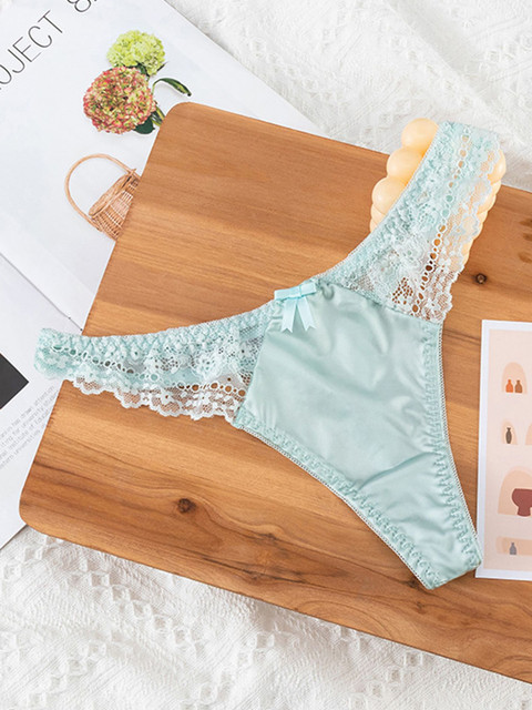 LULU & SKY Low-Rise Lace-Trim Thong Briefs Q8045-LIGHT GREEN