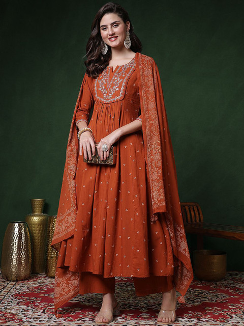 GULMOHAR JAIPUR Women Ethnic Motifs Printed Pure Cotton Kurta & Palazzos With Dupatta