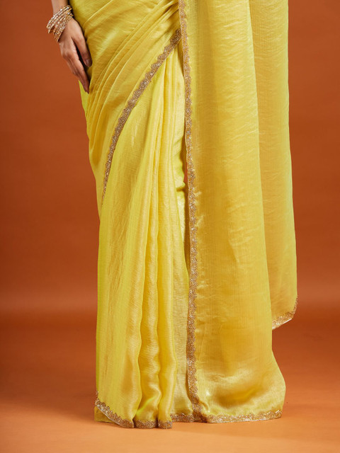 LOROFY Beads and Stones Embellished Pure Chiffon Zimmy Choo Saree - Image 7