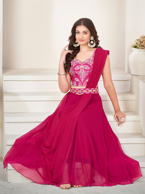 Warthy Ent Embroidered Thread Work Semi-Stitched Lehenga & Unstitched Blouse With Dupatta - Image 6