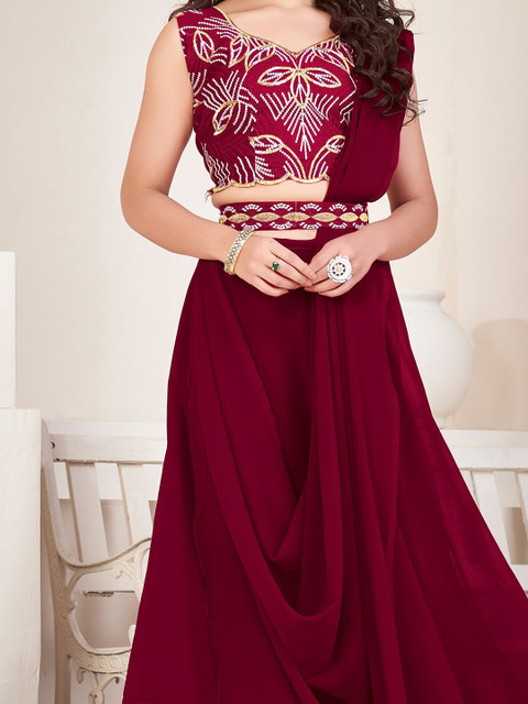 Warthy Ent Embroidered Thread Work Semi-Stitched Lehenga & Unstitched Blouse With Dupatta - Image 3