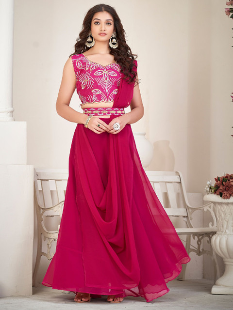 Warthy Ent Embroidered Thread Work Semi-Stitched Lehenga & Unstitched Blouse With Dupatta