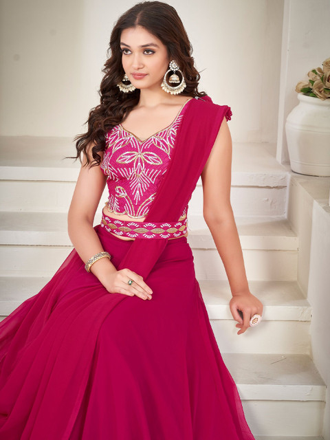 Warthy Ent Embroidered Thread Work Semi-Stitched Lehenga & Unstitched Blouse With Dupatta - Image 7
