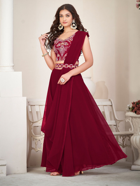 Warthy Ent Embroidered Thread Work Semi-Stitched Lehenga & Unstitched Blouse With Dupatta