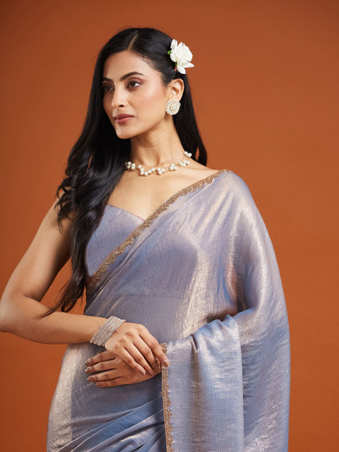 LOROFY Beads and Stones Tissue Saree