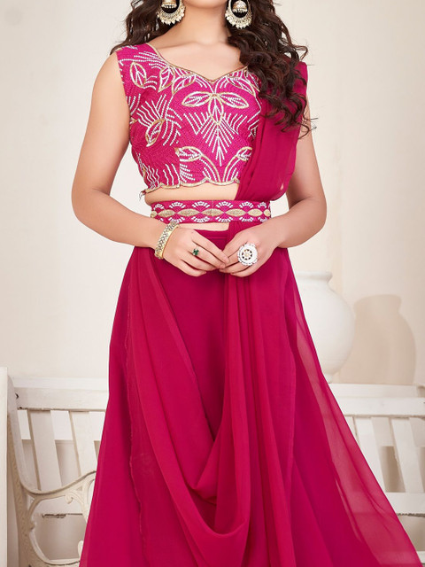 Warthy Ent Embroidered Thread Work Semi-Stitched Lehenga & Unstitched Blouse With Dupatta - Image 2