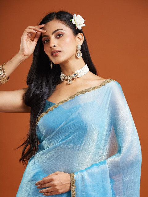 LOROFY Beads and Stones Tissue Saree