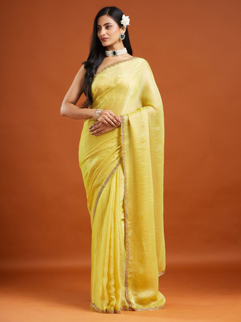 LOROFY Beads and Stones Embellished Pure Chiffon Zimmy Choo Saree - Image 2
