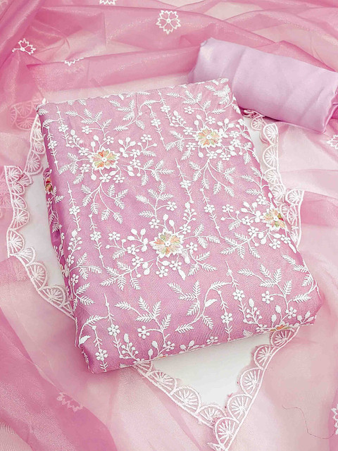 KALINI Ethnic Motifs Embroidered Organza Unstitched Dress Material