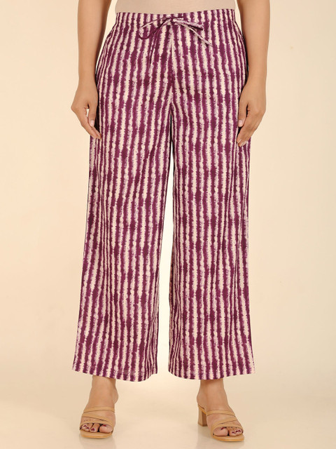 Aramya Women Striped Printed Cotton Wide Leg Ethnic Palazzos