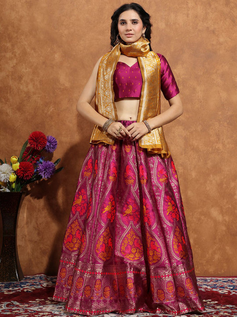 SWAMI STUDIO Woven Design Zari Work Semi-Stitched Silk Lehenga & Blouse With Dupatta