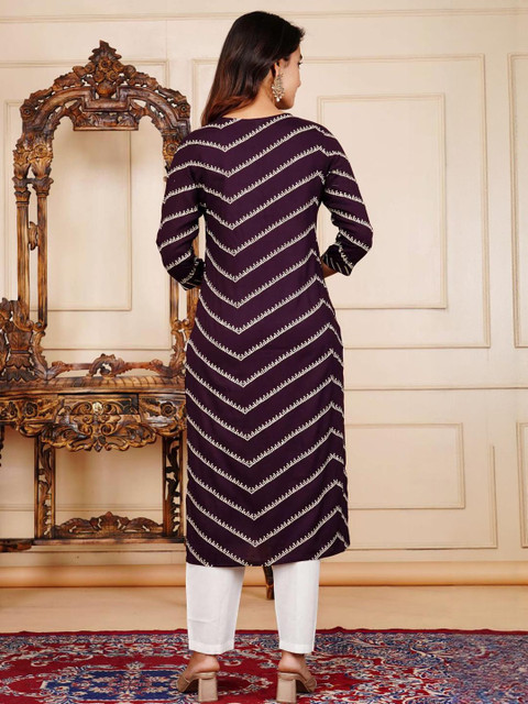 AREEH Women Purple Viscose Rayon Kurtas - Image 5