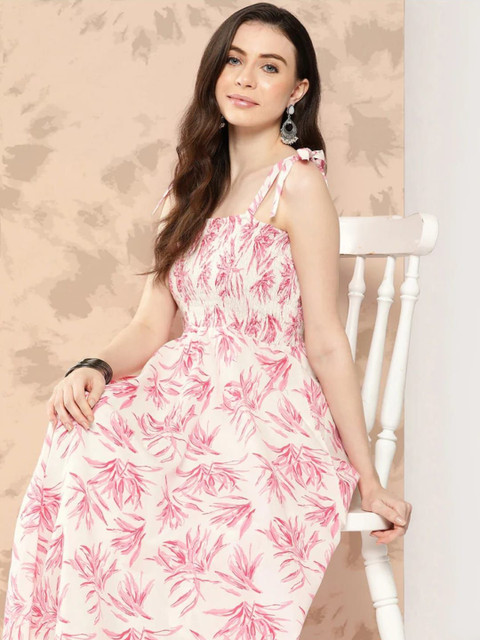 CORSICA Women Floral Printed Smocked Fit & Flare Midi Dress
