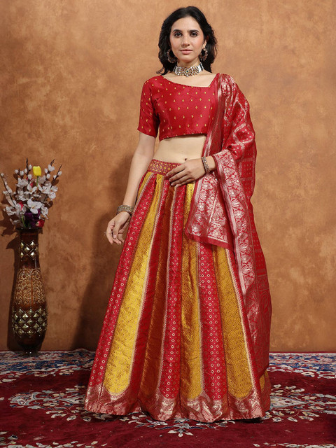 SWAMI STUDIO Woven Design Zari Work Semi-Stitched Silk Lehenga & Blouse With Dupatta