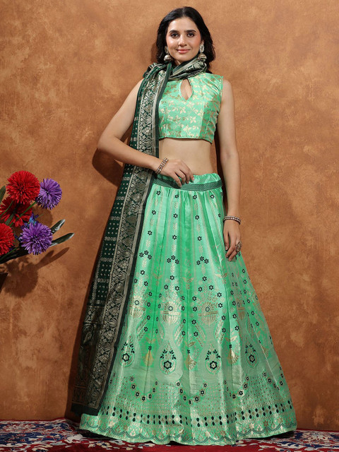 SWAMI STUDIO Woven Design Zari Work Semi-Stitched Silk Lehenga & Blouse With Dupatta